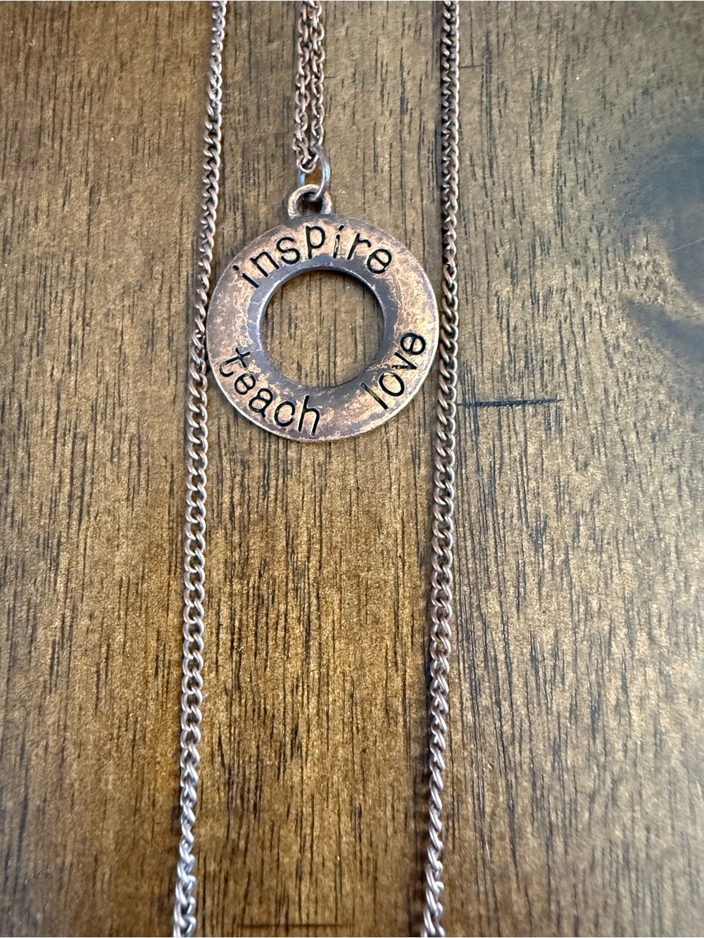 paparazzi Rose Gold-Tone 'Inspire Teach Love' Open Circle Necklace with ID Badge